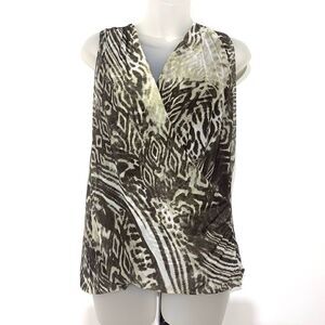 SOLO MODA safari animal print surplice ruched faux wrap sleeveless top medium
